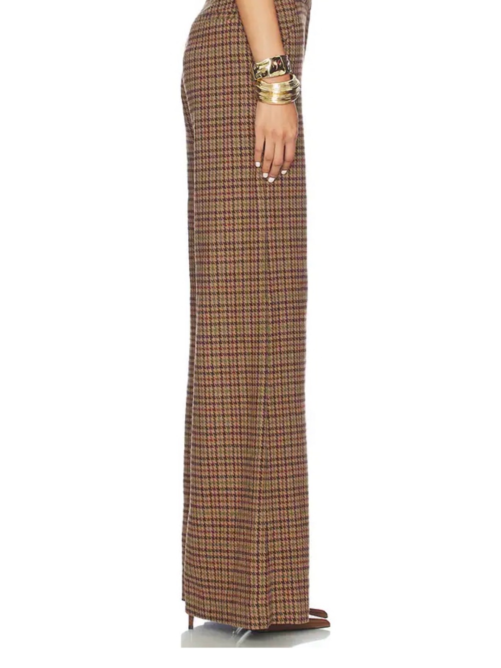 L'AGENCE NWT $475 Pilar Multi Brown Plaid Houndstooth Wide-Leg High-Rise Pant 8 - Picture 10 of 16